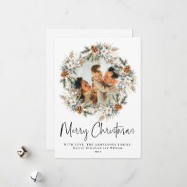 Elegantes Skript Botanischer Kranz | Foto Weihnach Feiertagskarte