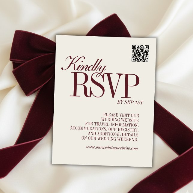 Elegantes Skript Burgunderroter QR-Code Formale Ho RSVP Karte (Elegant Script Burgundy Red QR Code Formal Wedding RSVP Card)