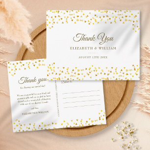Elegantes Skript Danke Gold Liebe Herzen Konfetti Postkarte