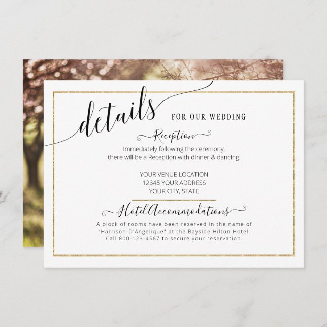 Elegantes Skript - Details zur Hochzeit Begleitkarte (Vorne/Hinten)