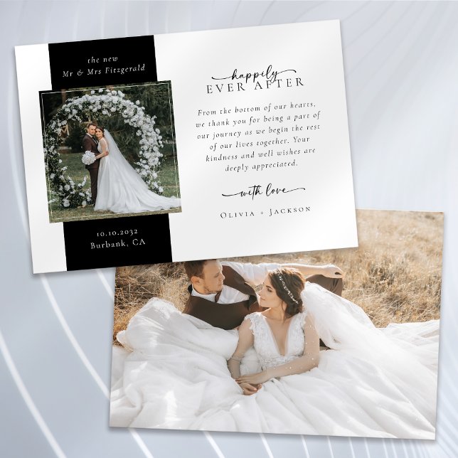 Elegantes Skript Doppelseitiges Foto Hochzeit Dankeskarte (Von Creator hochgeladen)