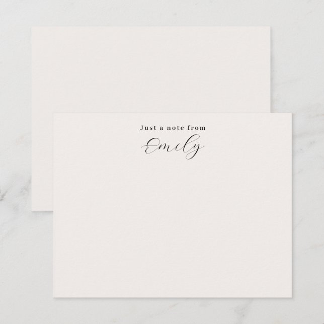 Elegantes Skript Ecru personalisierte Flat Mitteilungskarte (Vorne/Hinten)