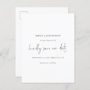 Elegantes Skript Einfach Save the Date Schwarz-wei Einladungspostkarte