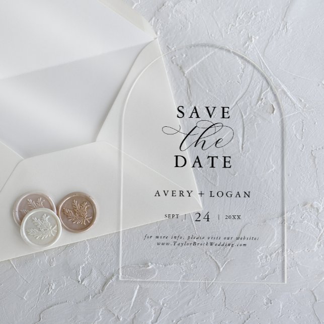 Elegantes Skript Einfache moderne Hochzeit speiche Acryleinladungen (Elegant Script Simple Modern Wedding Save the Date Acrylic Invitations)