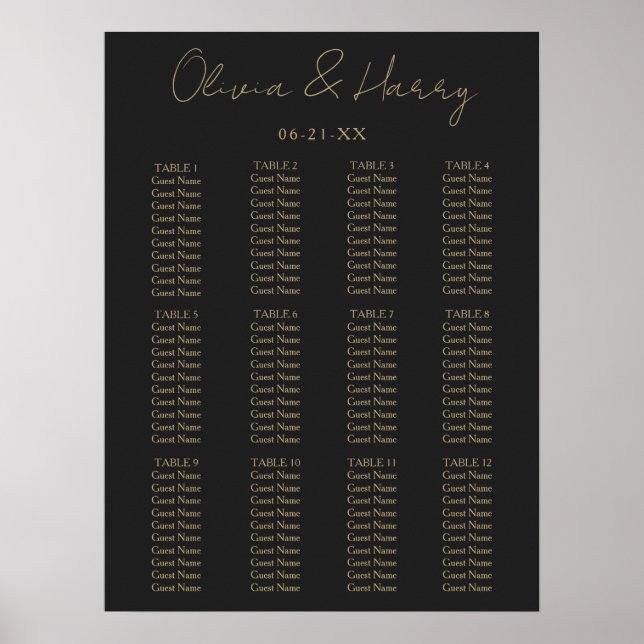 Elegantes Skript Einfache moderne Hochzeitssitzkar Poster (Vorne)