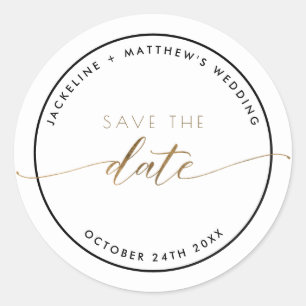 Elegantes Skript, Einfaches Save the Date Umschlag Runder Aufkleber