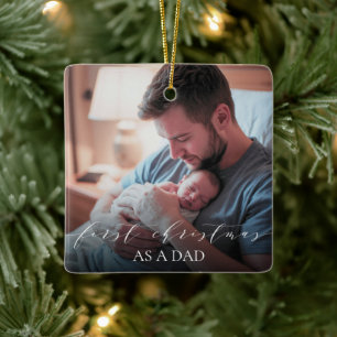 Elegantes Skript Erstes Weihnachten als Papa 2 Fot Keramikornament
