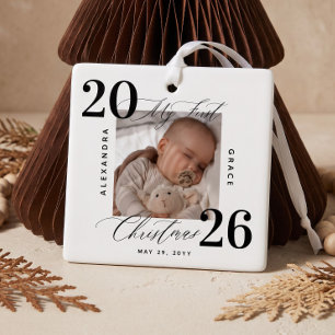 Elegantes Skript Erstes Weihnachten Individuelle B Keramikornament