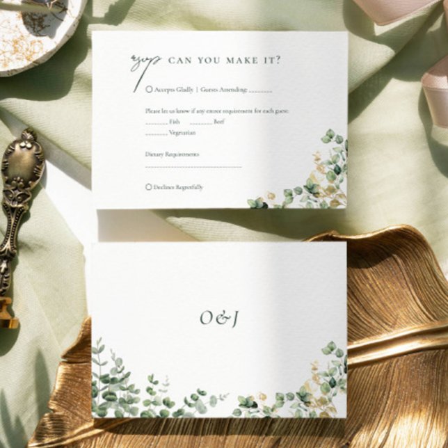 Elegantes Skript Eucalyptus Foliage Wedding RSVP (Von Creator hochgeladen)