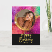 Elegantes Skript Farbiger Glitter-Foto-Geburtstag