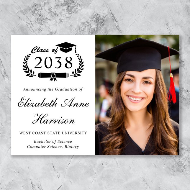 Elegantes Skript-Foto-Abschluss der Hochschule Ankündigung (Elegant Script Photo College Graduation Announcement)