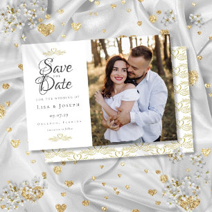 Elegantes Skript-Foto-Gold-Herz Save-the-Date  Einladung