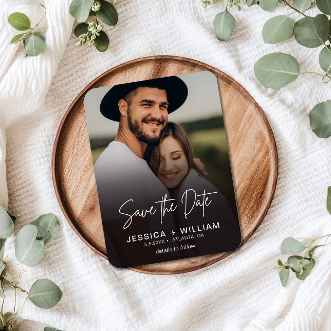 Elegantes Skript-Foto-Gradient Save the Date Magnet (Von Creator hochgeladen)