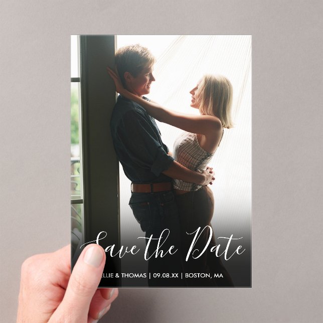 Elegantes Skript-Foto Hochzeit speichern Acryleinladungen (Insitu (Handheld))