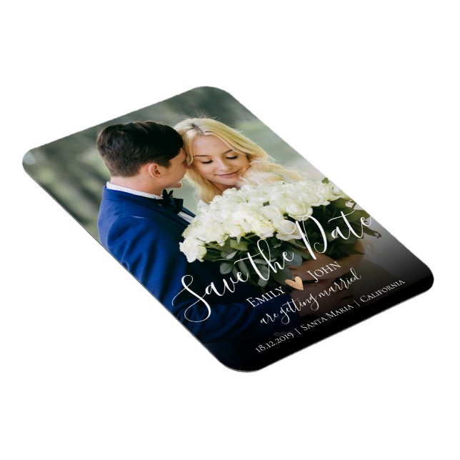 Elegantes Skript-Foto Hochzeit speichern Magnet (Rechte Seite)