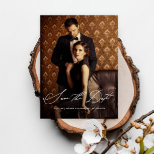 Elegantes Skript-Foto Hochzeit Speichern Sie das D Postkarte