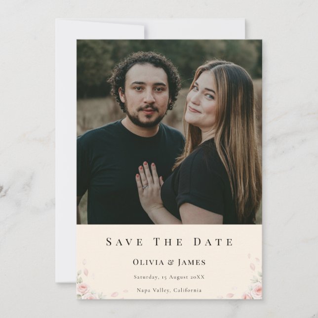 Elegantes Skript-Foto-Hochzeits-Save-the-Date-Einl (Vorderseite)