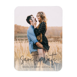 Elegantes Skript-Foto-Hochzeits-Save-the-Date Magnet