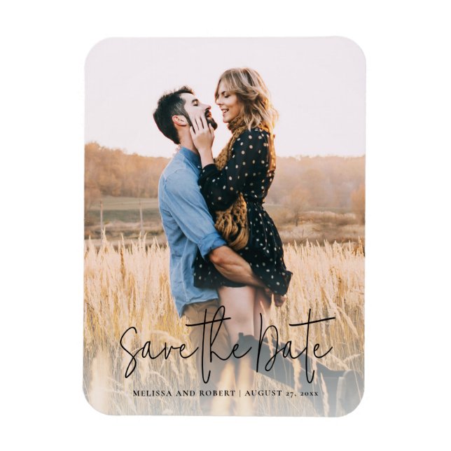 Elegantes Skript-Foto-Hochzeits-Save-the-Date Magnet (Vertikal)