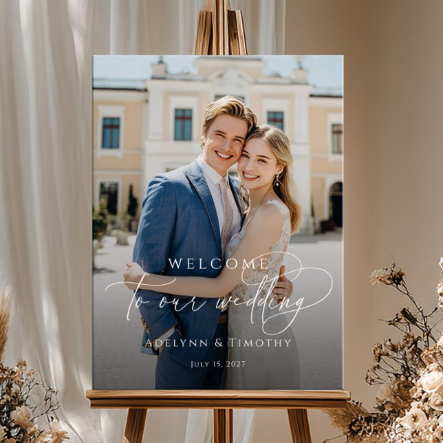 Elegantes Skript-Foto-Hochzeitswillkommen Poster (Von Creator hochgeladen)