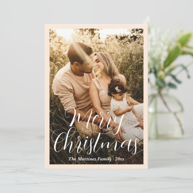 Elegantes Skript Foto Modernes Weihnachten (Stehend Vorderseite)