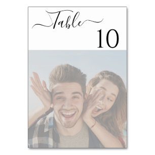 Elegantes Skript-Foto-Tischschild mit Grünpflanzen Tischnummer