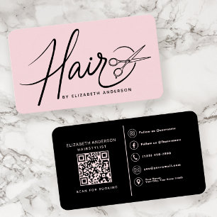 Elegantes Skript-Friseur-Erröten QR-Code Visitenkarte