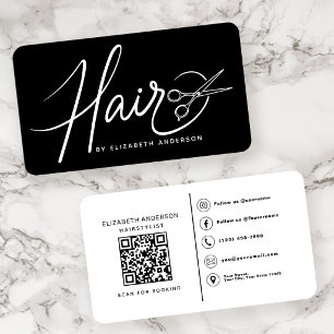 Elegantes Skript-Friseur-Schwarz-QR-Code Visitenkarte