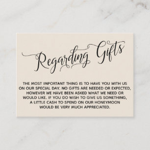 Elegantes Skript für Hochzeitsgeschenke Cream Begleitkarte