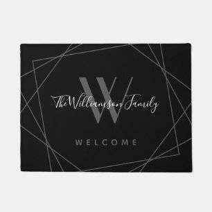 Elegantes Skript für schwarze graue Monogramm-Fam Fußmatte