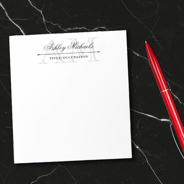 Elegantes Skript Grau 2 Initialen Monogramm Name T Notizblock (Von Creator hochgeladen)