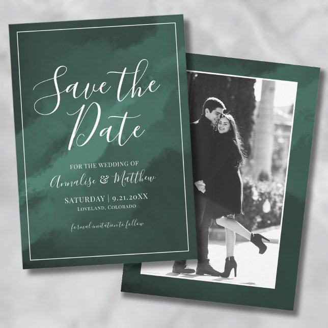 Elegantes Skript Grüne Hochzeit speichern Sie das  Einladung (Elegant Script Green Wedding Save the Date Invitation)