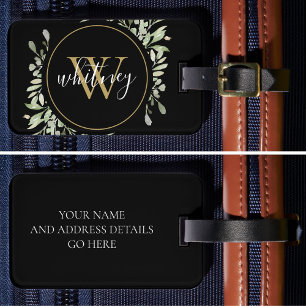 Elegantes Skript Grünpflanzen Gold Monogramm Schwa Gepäckanhänger