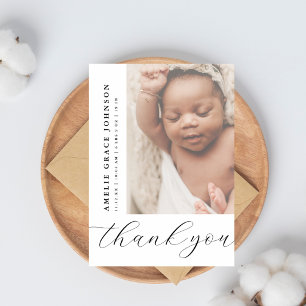 Elegantes Skript Hazy Baby Foto Chic Neugeborenes Dankeskarte