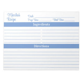 Elegantes Skript Hellblau 8,5x11 Rezepte Notizblock