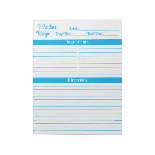 Elegantes Skript Himmelblau 8,5x11 Porträt Rezepte Notizblock