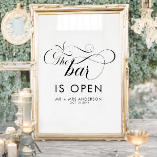 Elegantes Skript Hochzeit Die Bar ist Open Drinks Poster