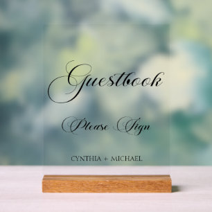 Elegantes Skript Hochzeit Gästebuchsignierung Acrylschild