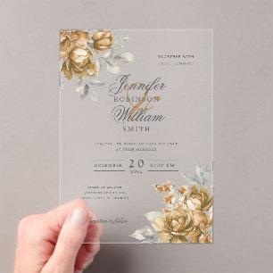 Elegantes Skript Hochzeit Gold Natürlich Rustikal Acryleinladungen