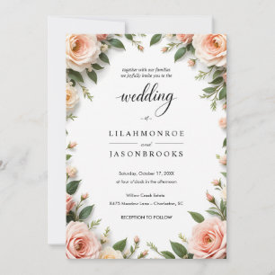 Elegantes Skript Hochzeit mit Blush Floral Border Einladung