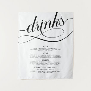 Elegantes Skript Hochzeitsgetränke Bar Menü Poster Wandteppich