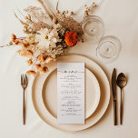 Elegantes Skript Hochzeitsmenü Menükarte<br><div class="desc">Dieses moderne, elegante Hochzeitsmenü besticht durch minimalistisches Design und einen einzigartigen Schriftart. Alle Farben können bearbeitet werden. // Für passende Designs, suchen Sie "ALICE" in der Sincerely By Nicole Zazzle Store. * Wenn Ihnen dieses Design gefällt, Sie es aber nicht für etwas finden, das Sie suchen, wenden Sie sich bitte...</div>