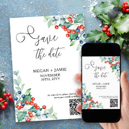 Elegantes Skript Holly und Winter Berries Save The Date