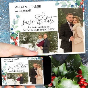 Elegantes Skript Holly Winterbeeren 2 Foto Save The Date