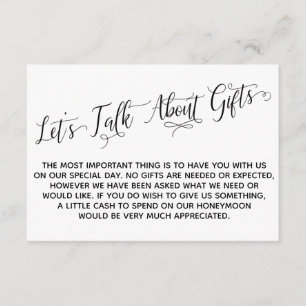 Elegantes Skript Lasst uns über Geschenke Hochzeit Begleitkarte