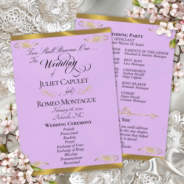 Elegantes Skript - Lavendel/Gold Hochzeit Programm (Von Creator hochgeladen)