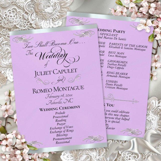 Elegantes Skript - Lavendel/Silber Hochzeit Programm (Von Creator hochgeladen)