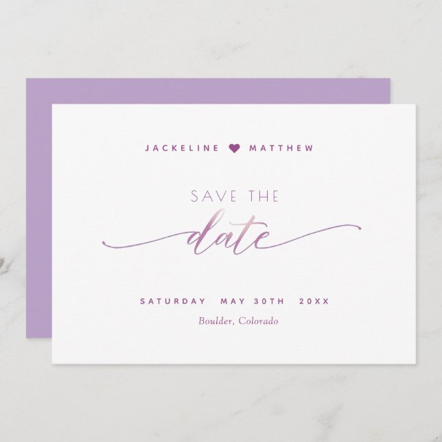 Elegantes Skript, Mauve Lavender Simple Wedding Save The Date (Vorne/Hinten)