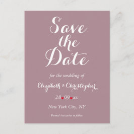 Elegantes Skript Mauve Wedding Save the Date Postkarte