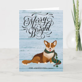 Elegantes Skript MERRY und BRIGHT Niedlich Corgi F Feiertagskarte